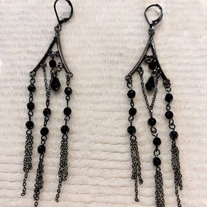 Natural Black Agate Boho Chic Dangle Earrings